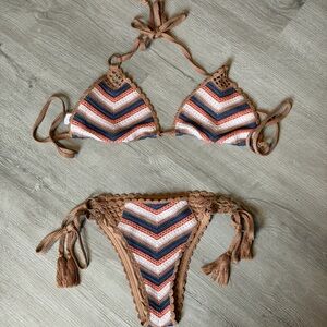 Aerie Crochet Bikini Set Medium Cheeky Chevron Stripe